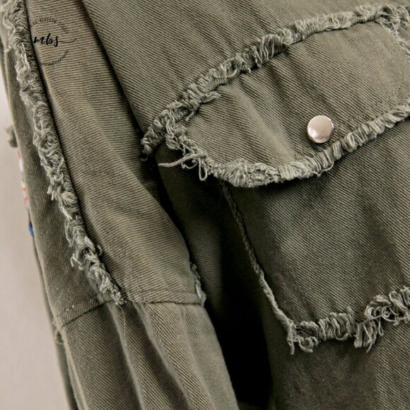 Jubylee Bohemian Floral Embroidered Frayed Hem Jacket Multicolor Women One Size - Picture 9 of 13